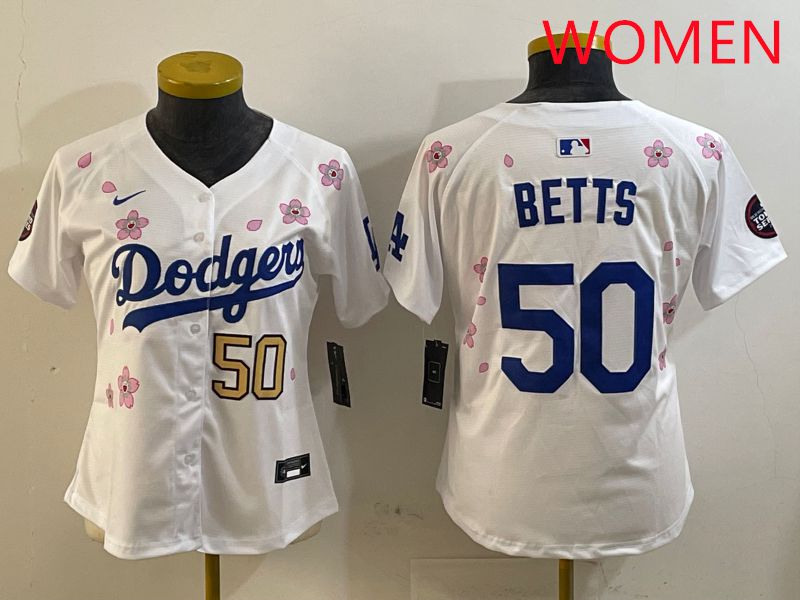 Women Los Angeles Dodgers 50 Betts White Sakura Edition 2025 Nike MLB Jersey style 3